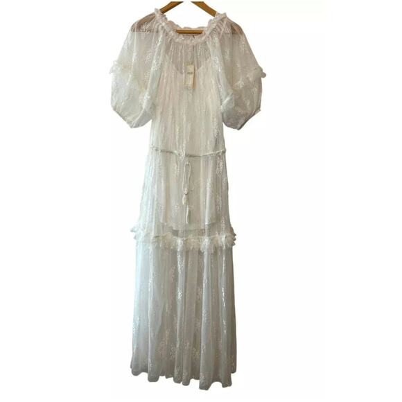 New ANTHROPOLOGIE Let Me Be Short-Sleeve Ruffle Maxi Dress $198 X-SMALL White - Picture 5 of 7